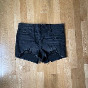 American Eagle Outfitters Black Jean Shorts Distressed Frayed Hem